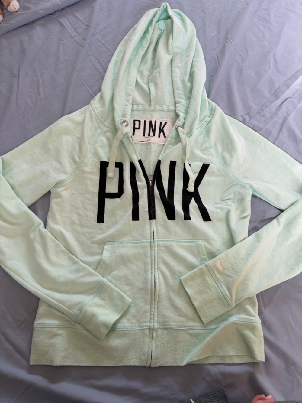 2 PINK Victoria's Secret Purple Hoodie & Mint zip-up hoodie